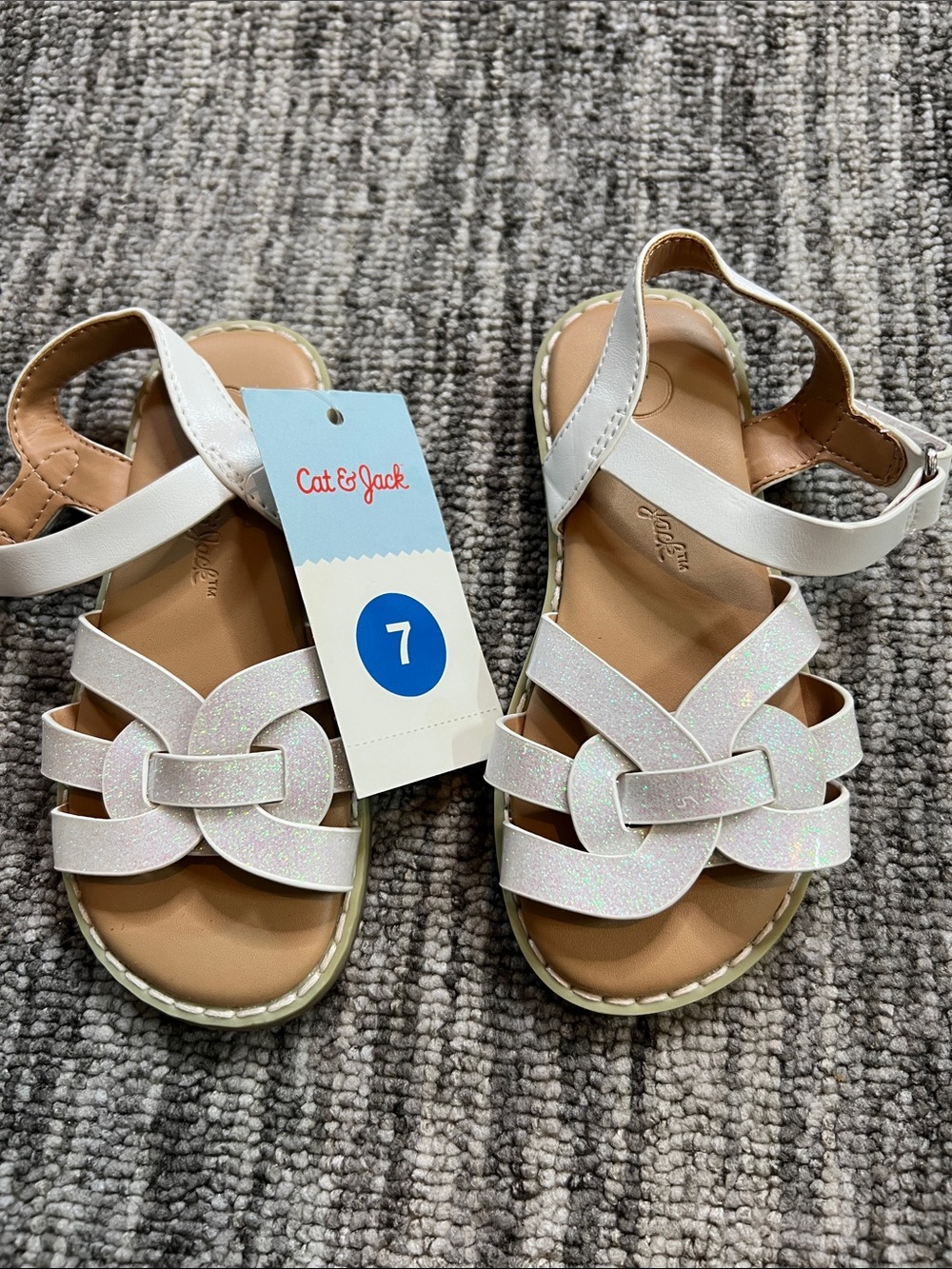 Cat & Jack White Glitter Knot-Strap Sandals Various Sizes - Picture 2 of 7